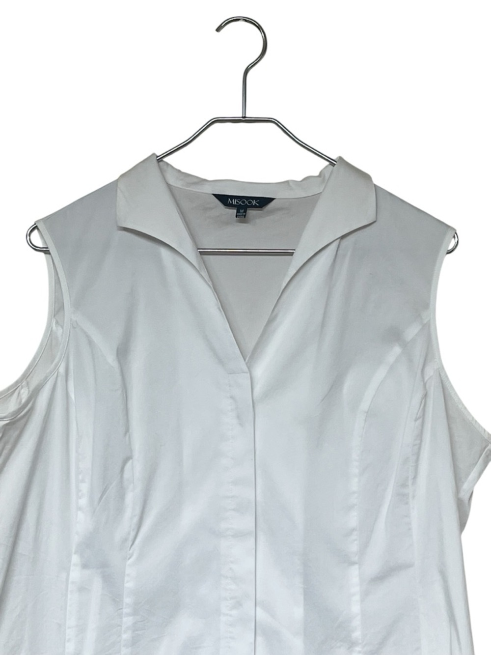 Misook white stretch cotton sleeveless collared button front top - Picture 3 of 9